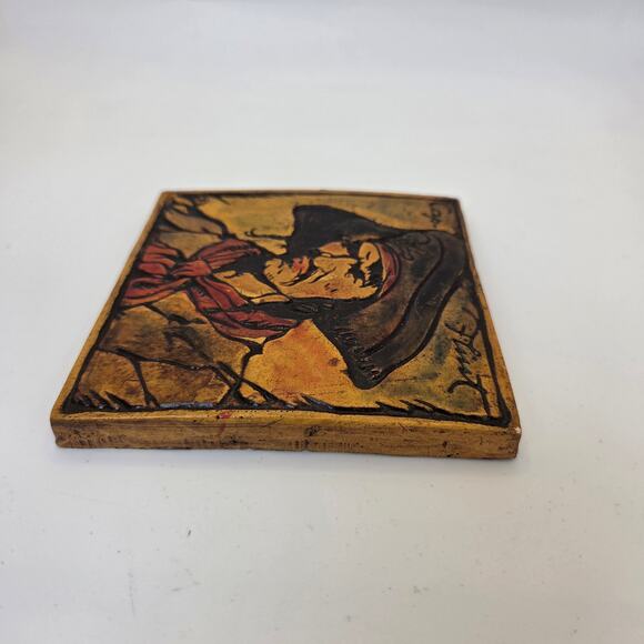 Vintage Hand-Painted Captain Flint Pirate Ceramic Wall Tile 4.25” Plaque - Picture 3 of 8